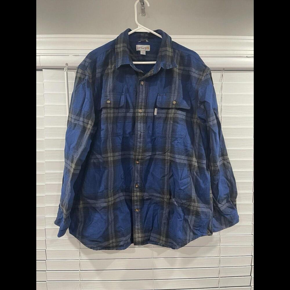Carhartt Shirt men's XL Flannel Button Up Original Fit Blue Flap Pockets